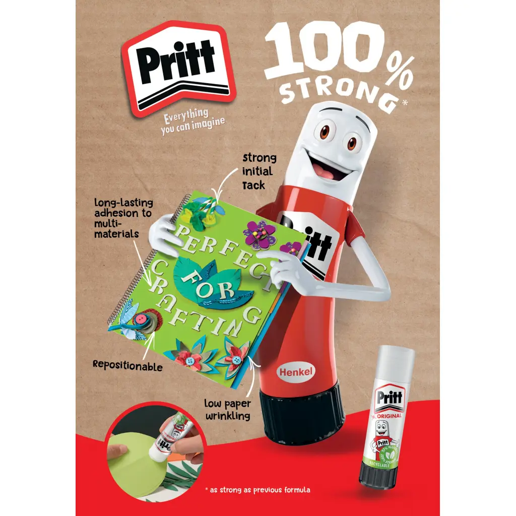 Pritt Original Glue Stick Sustainable Long Lasting Strong Adhesive Solvent Free Retail Hanging Card Value Pack 43g (Pack 12) - 1456075