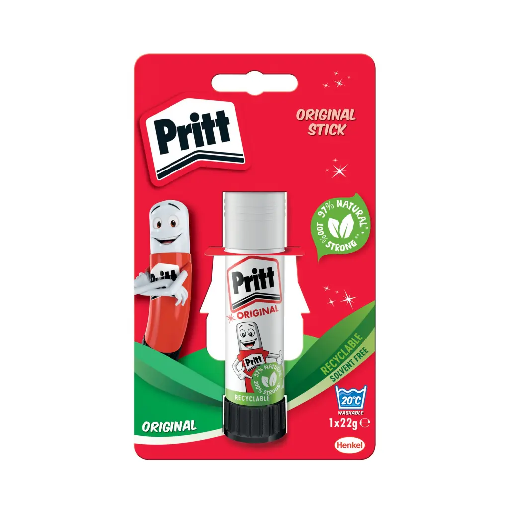 Pritt Original Glue Stick Sustainable Long Lasting Strong Adhesive Solvent Free Retail Hanging Card Value Pack 22g (Pack 12) - 1456074