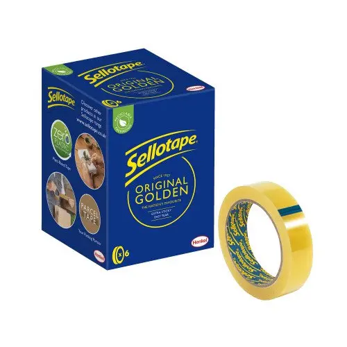 Sellotape Original Easy Tear Extra Sticky Golden Tape 24mm x 66m (Pack 6) - 2863850