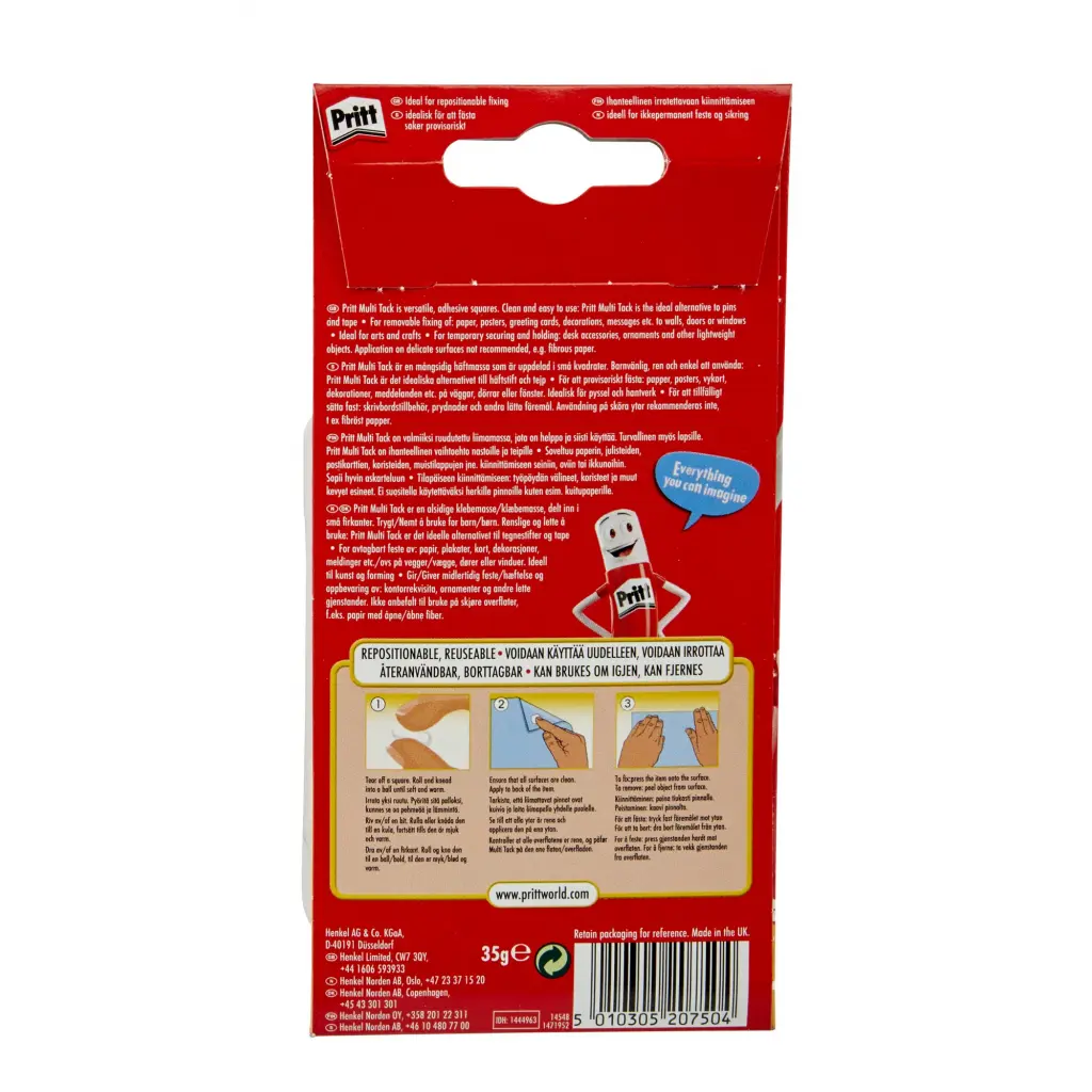 Pritt Sticky Multi-Tack Reusable Adhesive 65 Squares (Pack 24) - 2679458