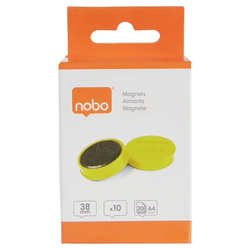 Nobo Whiteboard Magnets 38mm Yellow (Pack 10) - 1915316