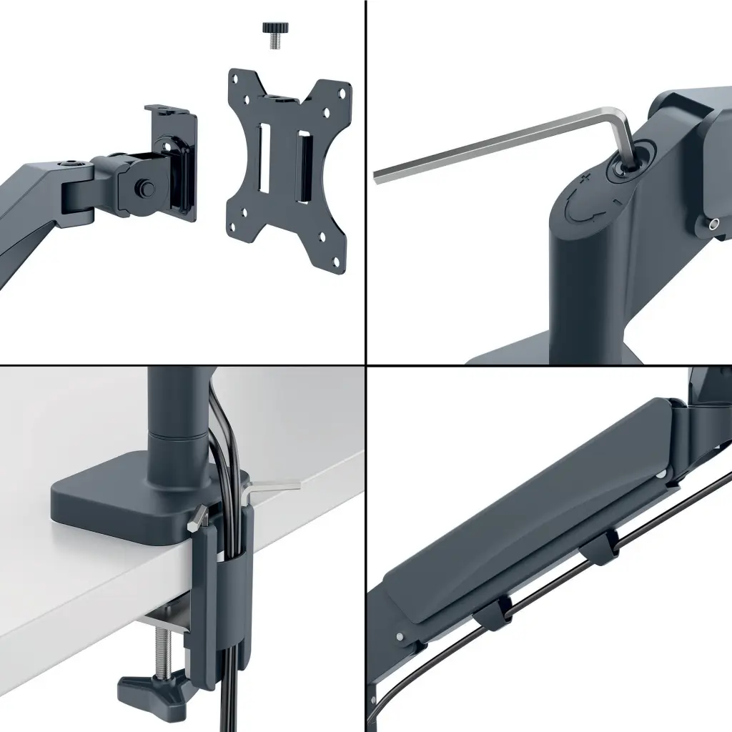 Leitz Ergo Space-Saving Dual Monitor and Laptop Arm Suitable for Laptop upto 17inches and Monitors upto 32inches Dark Grey - 65380089