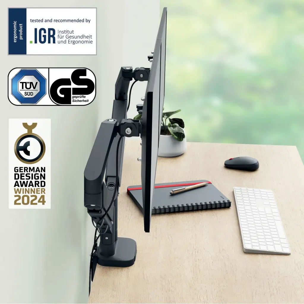 Leitz Ergo Space-Saving Dual Monitor Arm Suitable for Monitors upto 32inches Dark Grey - 65370089