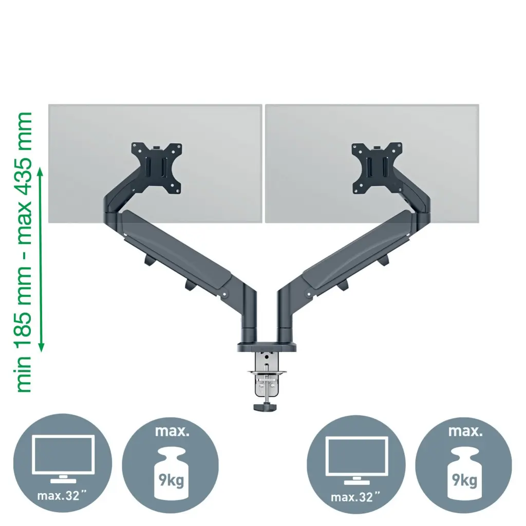 Leitz Ergo Space-Saving Dual Monitor Arm Suitable for Monitors upto 32inches Dark Grey - 65370089