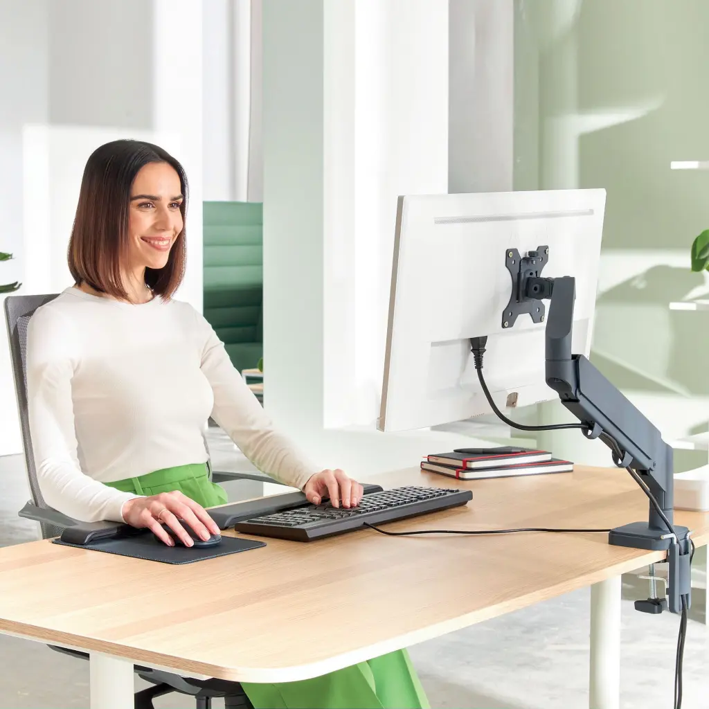 Leitz Ergo Space-Saving Single Monitor Arm Suitable for Monitors upto 32inches Dark Grey - 64890089