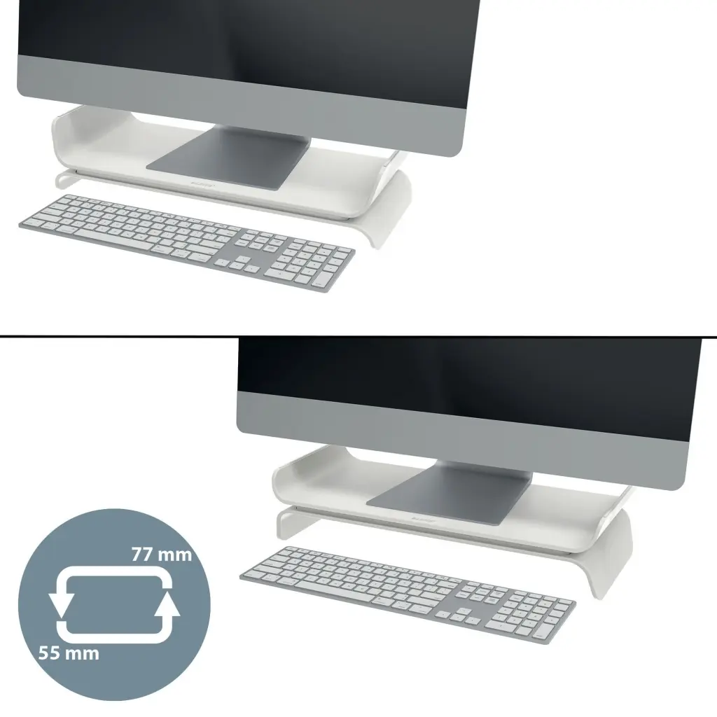 Leitz Ergo Adjustable Monitor Stand with 2 Height Settings Suitable for Monitors upto 27inches Light Grey - 65040085