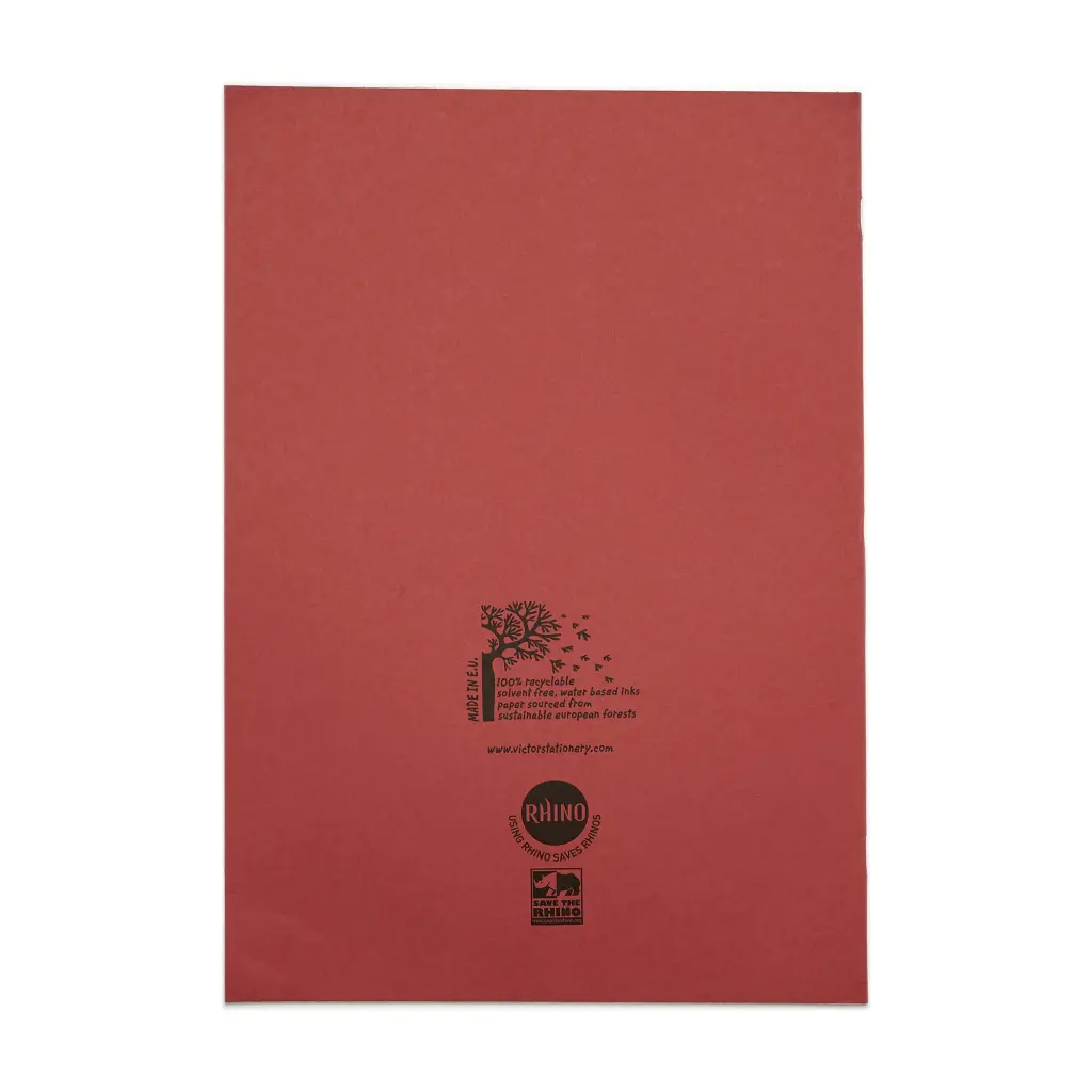 Rhino A4 Exercise Book 32 Page Feint Ruled 12mm Red (Pack 100) - VDU014-80-4