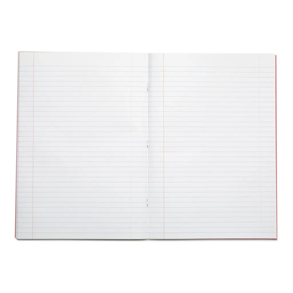 Rhino A4 Exercise Book 32 Page Feint Ruled 8mm With Margin Red (Pack 100) - VDU014-165-8