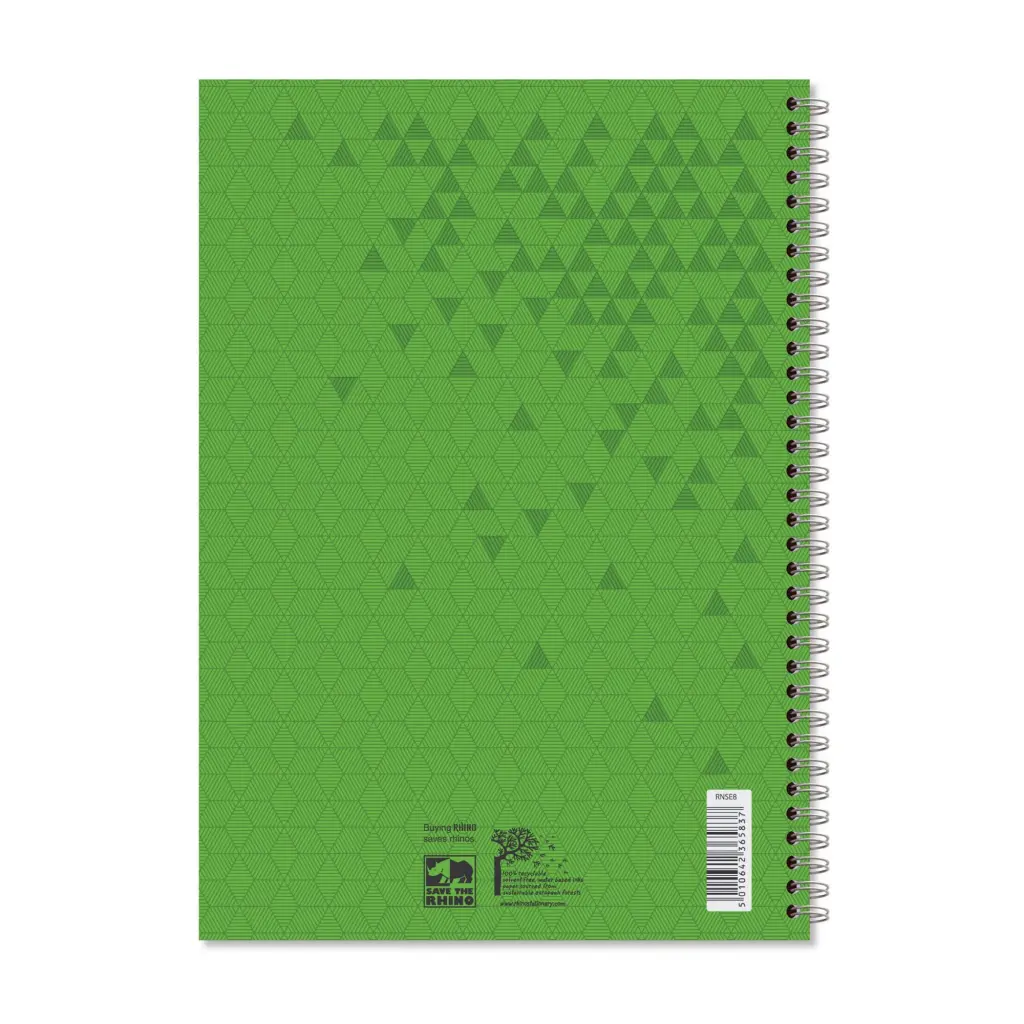 Rhino A4 Polypropylene Notebook With Elastic Band 200 Page Feint Ruled 8mm Green (Pack 6) - RNSE8-6