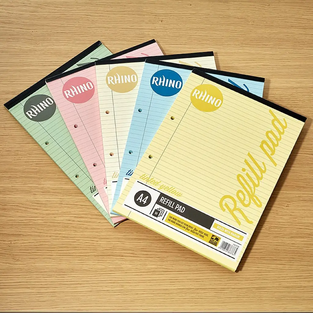 Rhino A4 Special Refill Pad 50 Leaf Feint Ruled 8mm With Margin Yellow Tinted Paper (Pack 6) - HAYFM-6