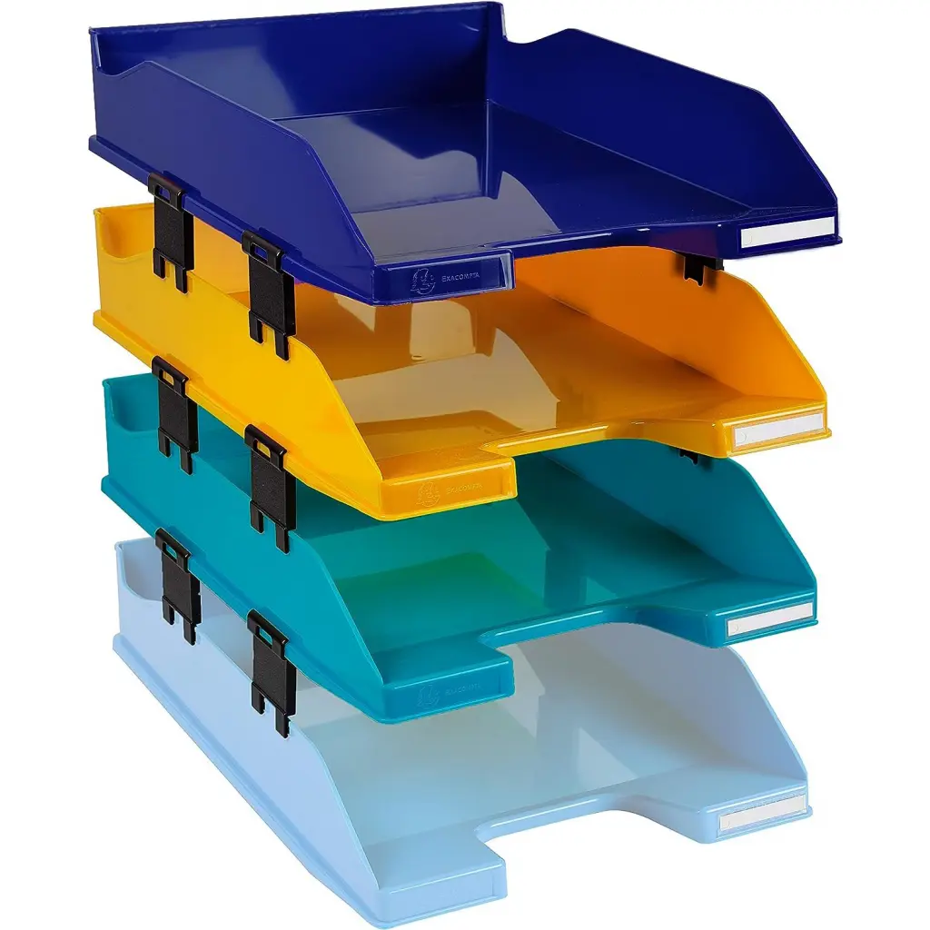 Exacompta Bee Blue Letter Tray 346x255x65mm Assorted Pack 4 113202SETD