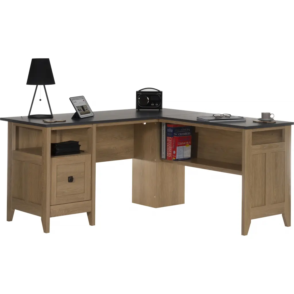 Home Study Office L-Shaped Desk Dover Oak with Slate Finish 5412320