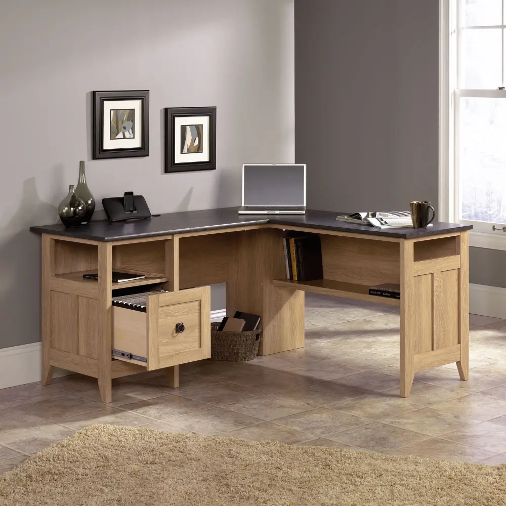 Home Study Office L-Shaped Desk Dover Oak with Slate Finish 5412320