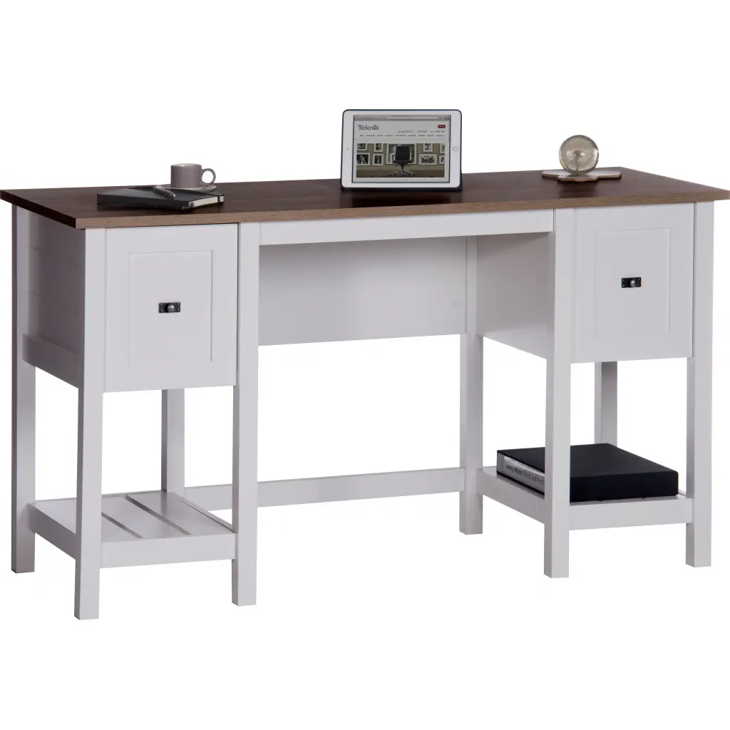 Shaker Style Office Desk White with Lintel Oak Finish 5418072