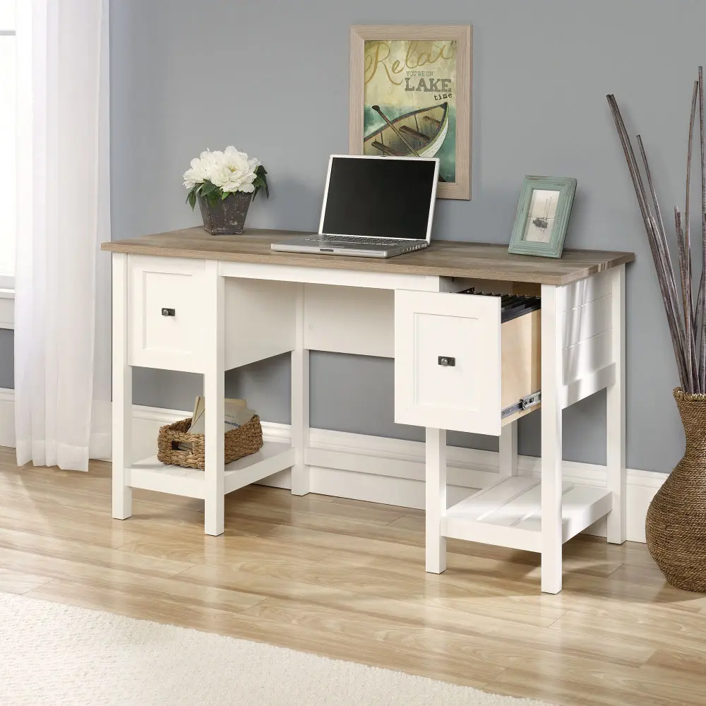 Shaker Style Office Desk White with Lintel Oak Finish 5418072