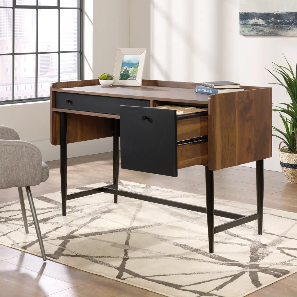 Hampstead Park Desk Walnut with Black Accent Panels & Frame 5420284