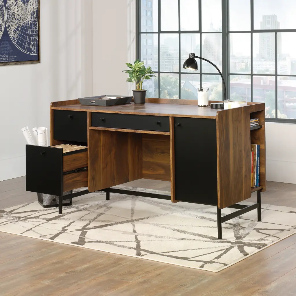 Hampstead Park Desk Walnut with Black Accent Panels & Frame 5420731