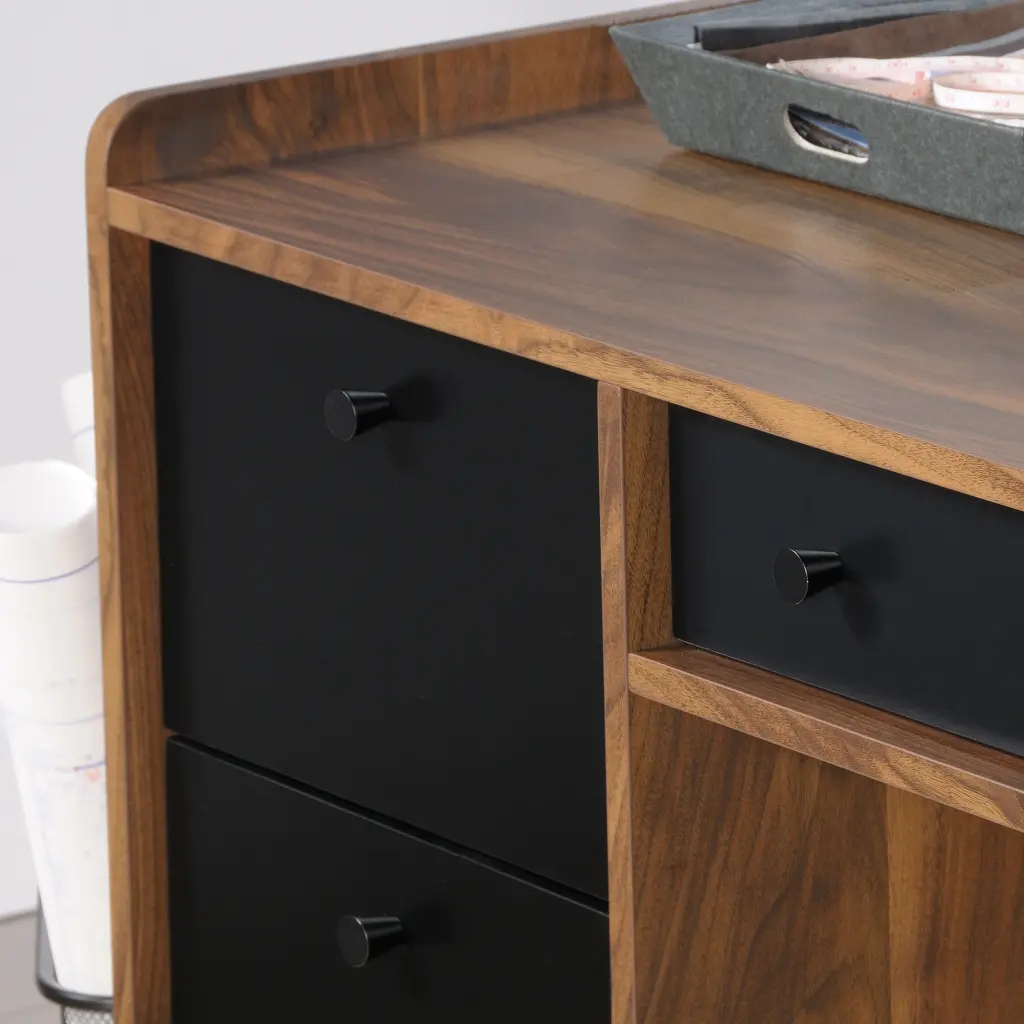 Hampstead Park Desk Walnut with Black Accent Panels & Frame 5420731