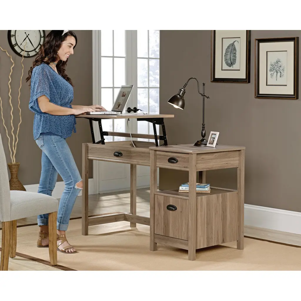 Ergonomic Sit Stand Home Office Desk Salt Oak 5422379