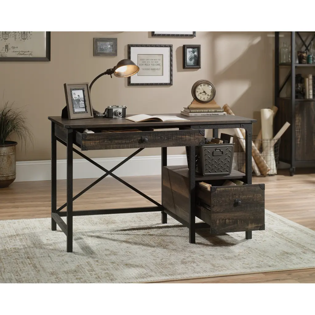 Steel Gorge Wrought Iron Style Desk Carbon Oak 5423912