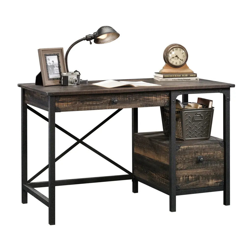 Steel Gorge Wrought Iron Style Desk Carbon Oak 5423912