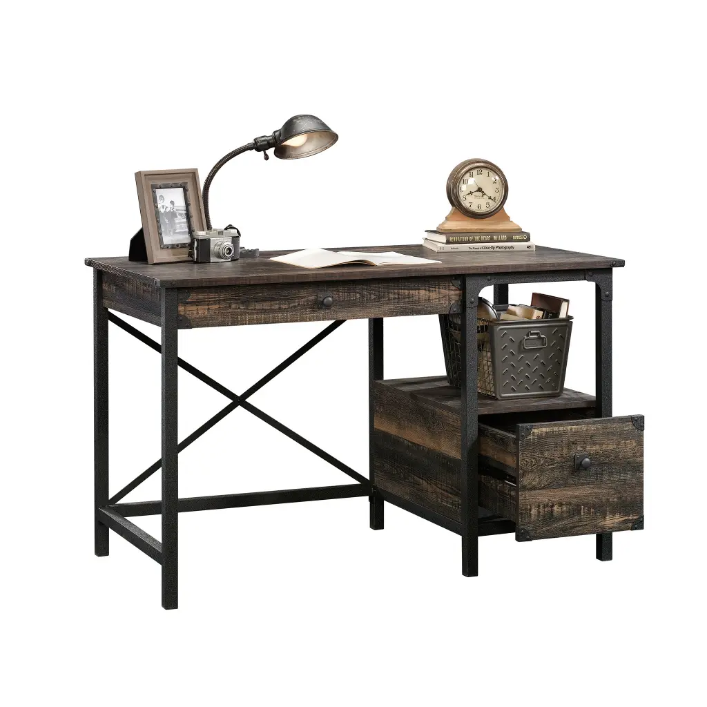 Steel Gorge Wrought Iron Style Desk Carbon Oak 5423912