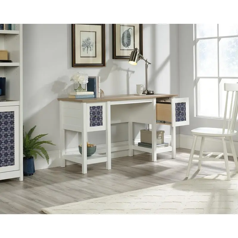 Mediterranean Shaker Style Desk White with Lintel Oak Finish 5424152