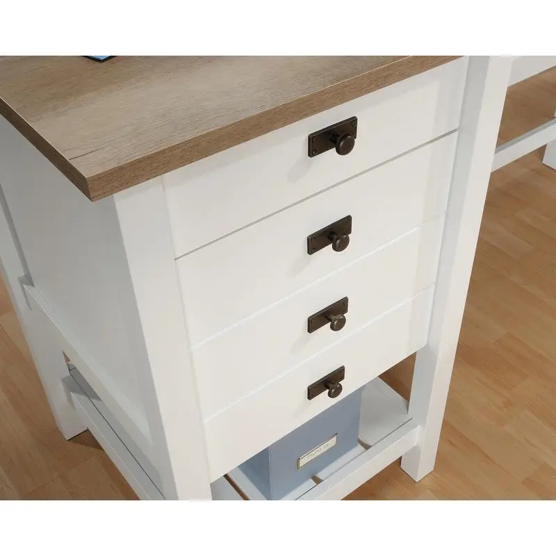 Shaker Style Home Office L-Shaped Desk White with Oak Desktop 5428225