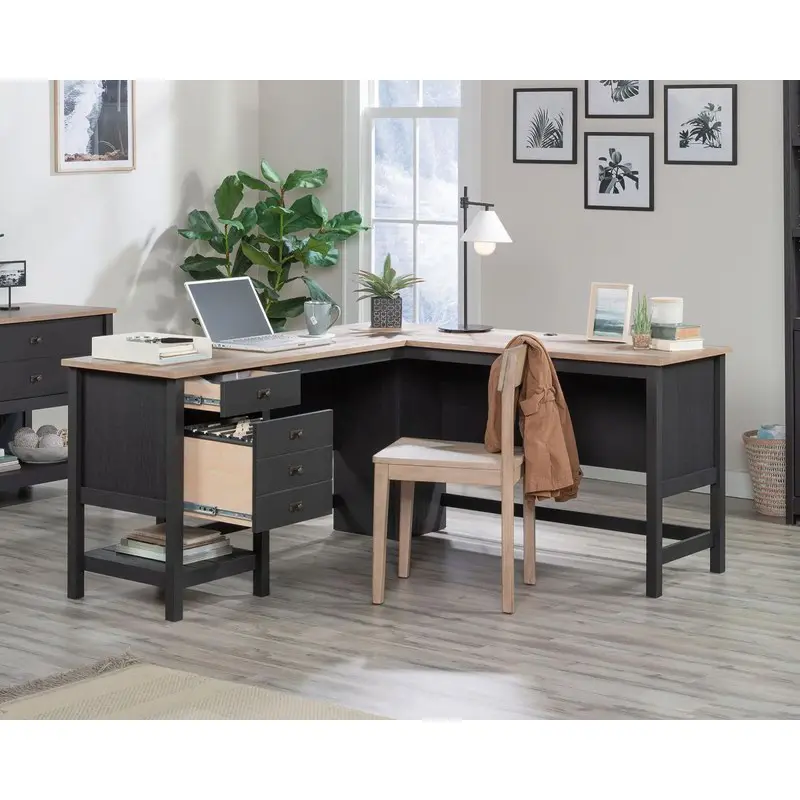 Shaker Style Home Office L-Shaped Desk Raven Oak 5431264