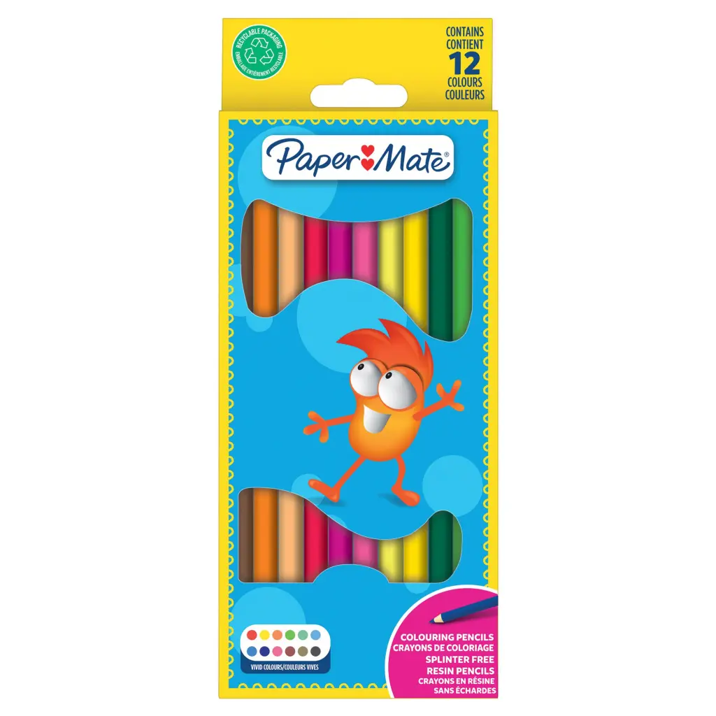 Paper Mate Childrens Colouring Pencils Pre-Sharpened Assorted Pack of 12