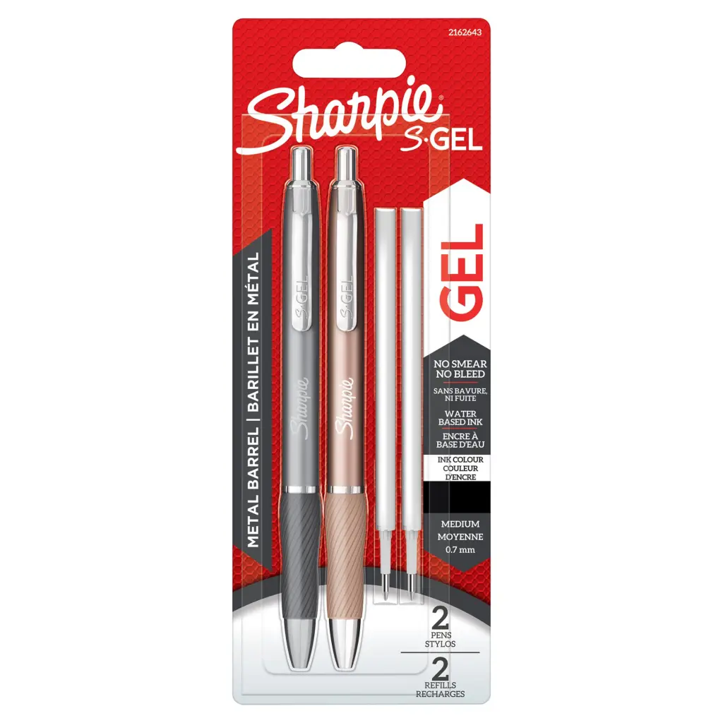 Sharpie S-Gel Metal Gel Pen Medium Point 0.7mm (Pack 2 Pens + Refills) 2162643