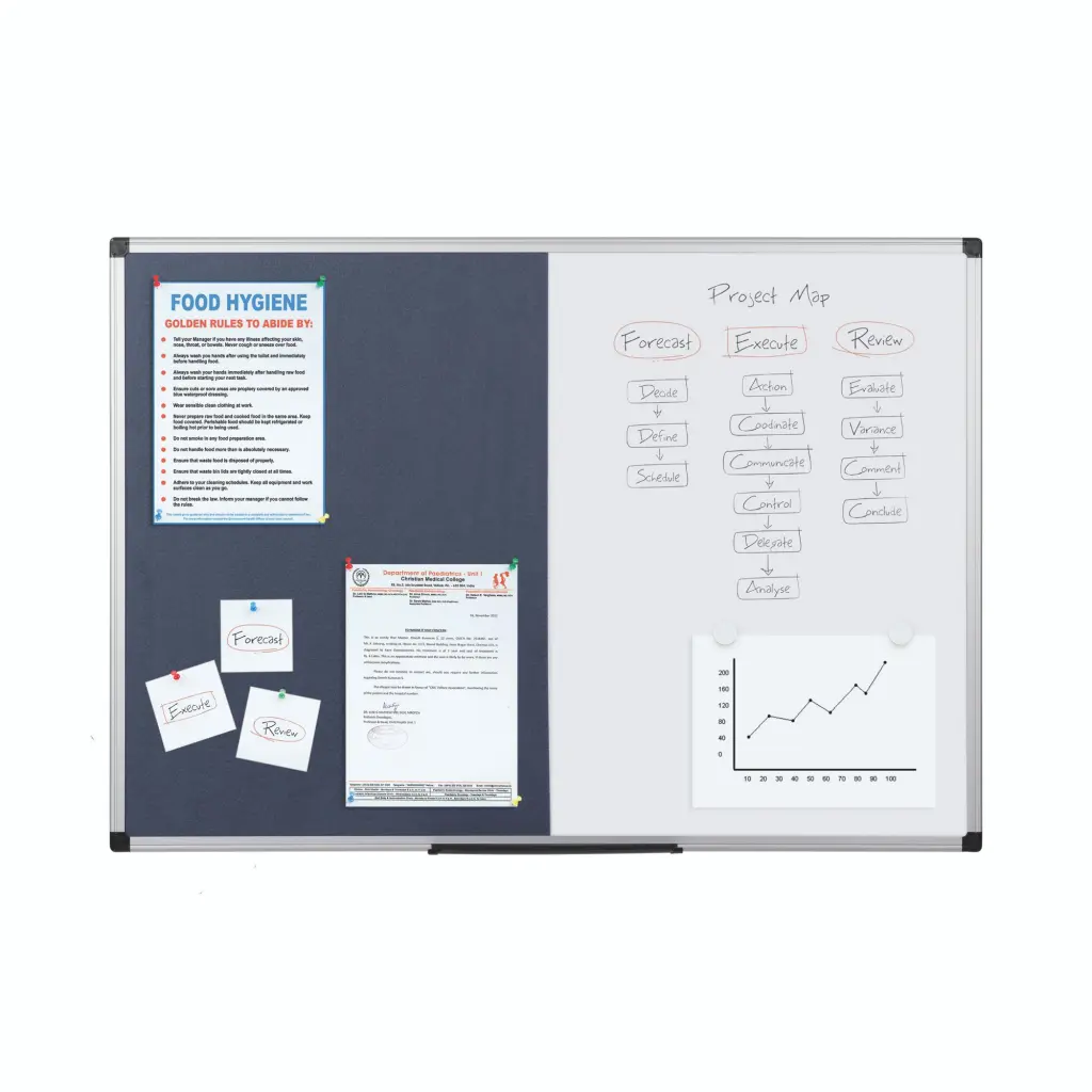 Bi-Office Maya Combination Board Blue Felt/Magnetic Whiteboard Aluminium Frame 1800x1200mm