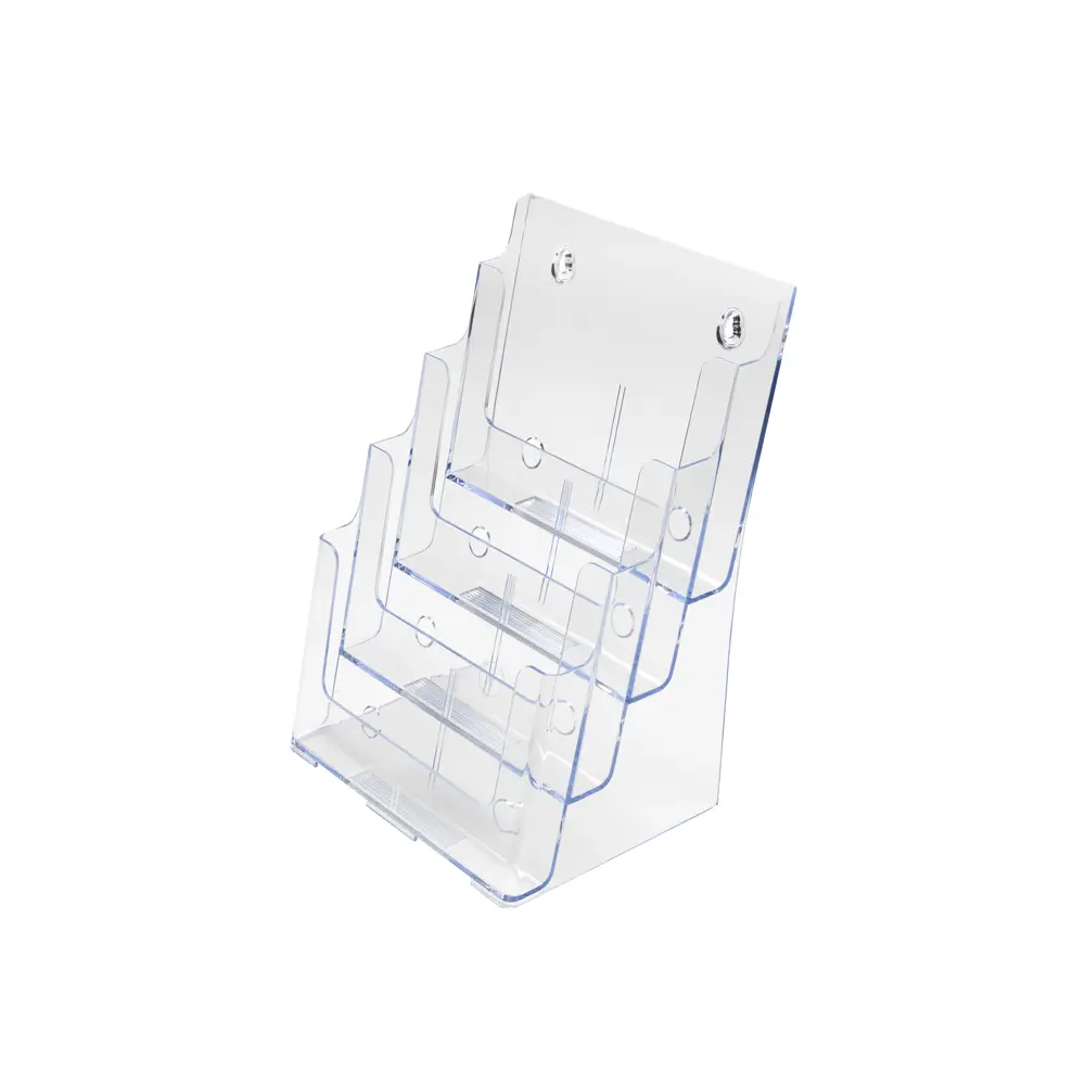 Deflecto 4 Tier 4 Pocket A4 Portrait Slanted Free Standing or Wall Mounted Literature Display Holder Crystal Clear - 77441