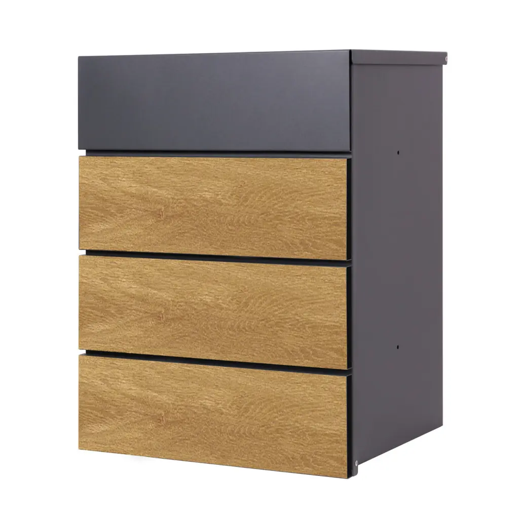 Phoenix Top Loading Pacel Box Graphite Grey & Wood Effect with Key Lock - PB1331AWK