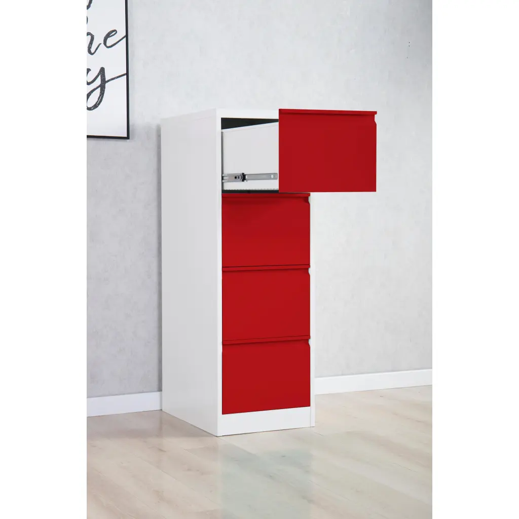 Phoenix FC Series 4 Drawer Filing Cabinet Grey Body Red Drawers with Key Lock - FC1004GRK