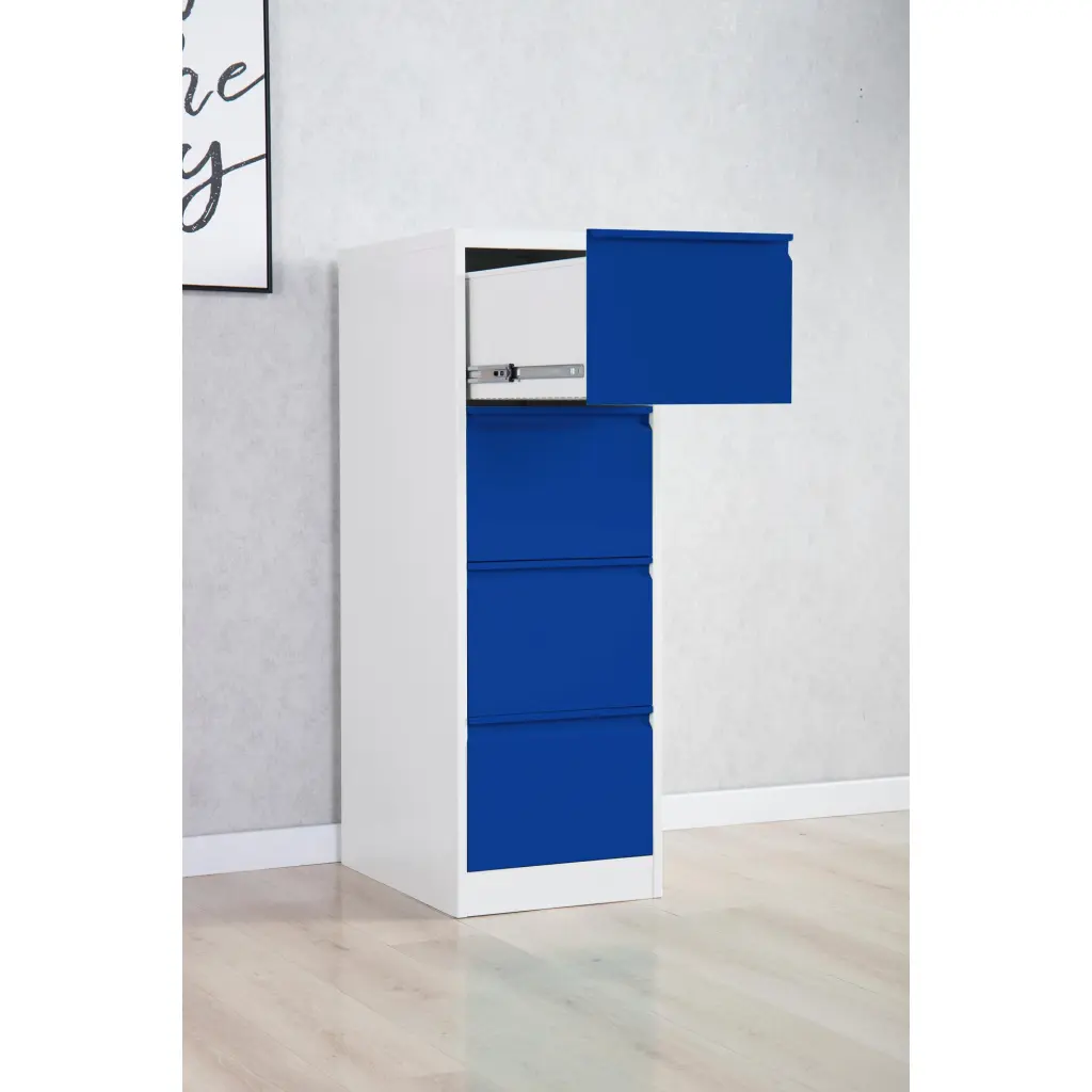 Phoenix FC Series 4 Drawer Filing Cabinet Grey Body Blue Drawers with Key Lock - FC1004GBK