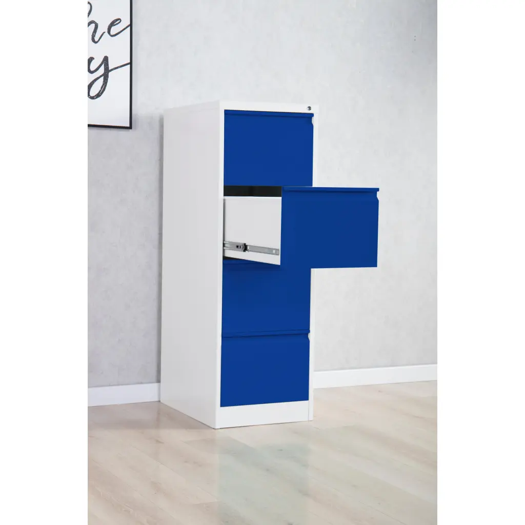 Phoenix FC Series 4 Drawer Filing Cabinet Grey Body Blue Drawers with Key Lock - FC1004GBK