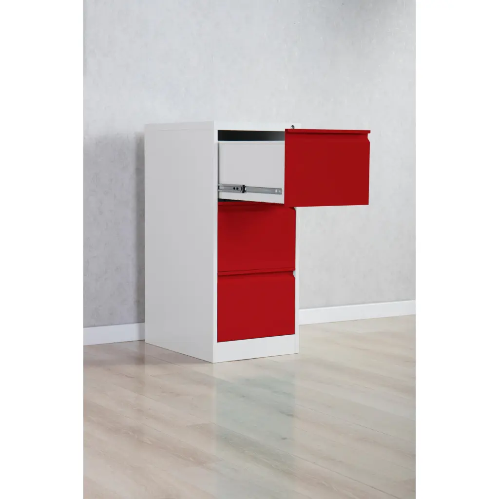 Phoenix FC Series 3 Drawer Filing Cabinet Grey Body Red Drawers with Key Lock - FC1003GRK