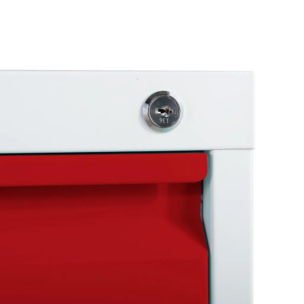 Phoenix FC Series 3 Drawer Filing Cabinet Grey Body Red Drawers with Key Lock - FC1003GRK