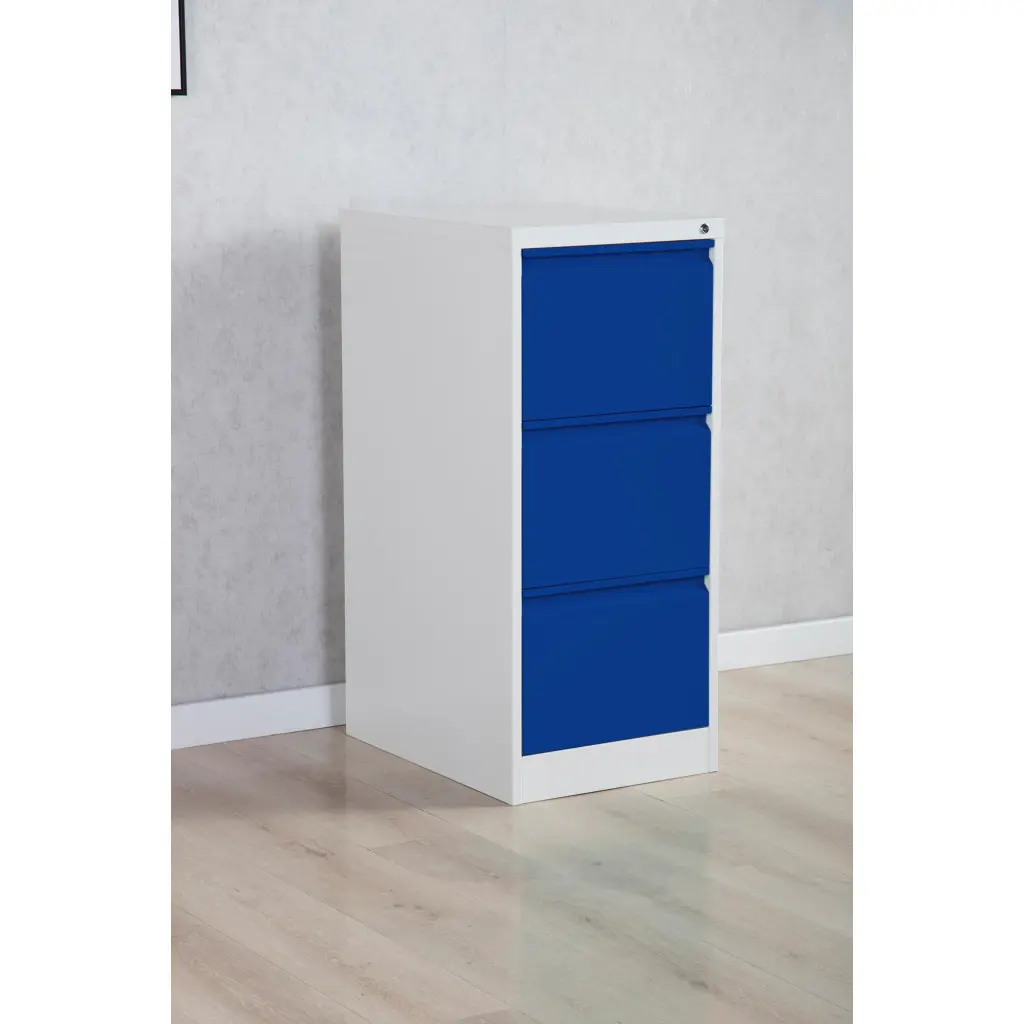 Phoenix FC Series 3 Drawer Filing Cabinet Grey Body Blue Drawers with Key Lock - FC1003GBK