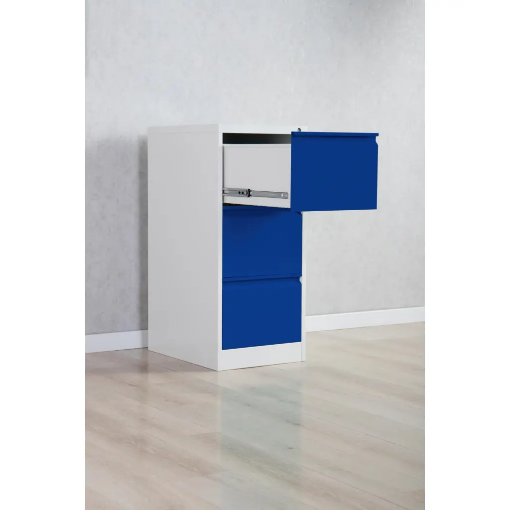 Phoenix FC Series 3 Drawer Filing Cabinet Grey Body Blue Drawers with Key Lock - FC1003GBK