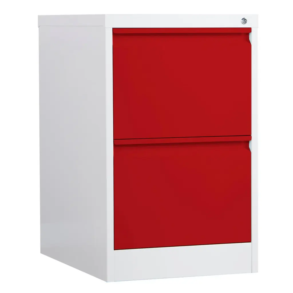 Phoenix FC Series 2 Drawer Filing Cabinet Grey Body Red Drawers with Key Lock - FC1002GRK