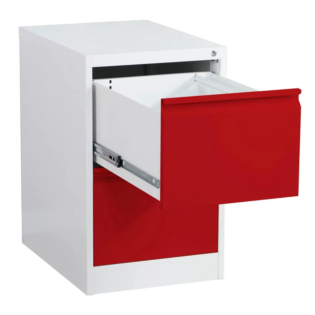 Phoenix FC Series 2 Drawer Filing Cabinet Grey Body Red Drawers with Key Lock - FC1002GRK