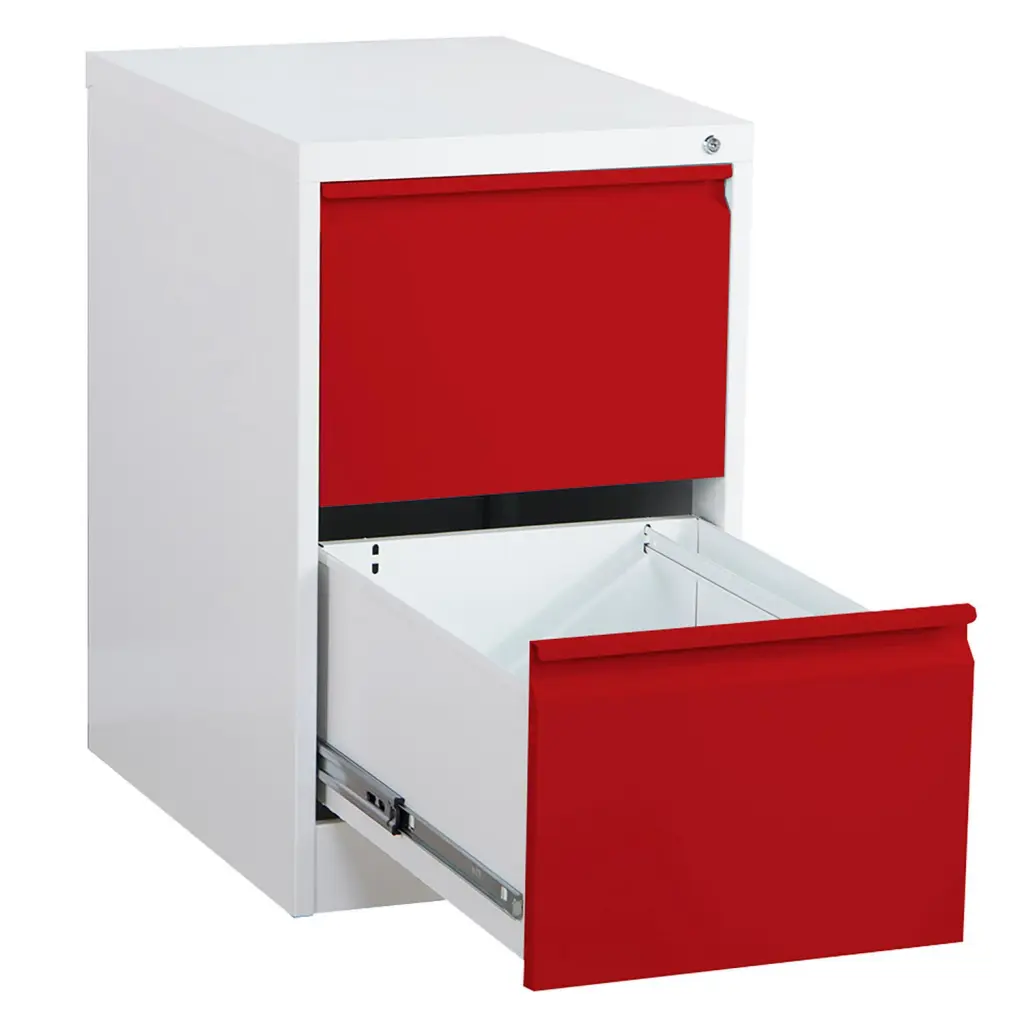 Phoenix FC Series 2 Drawer Filing Cabinet Grey Body Red Drawers with Key Lock - FC1002GRK