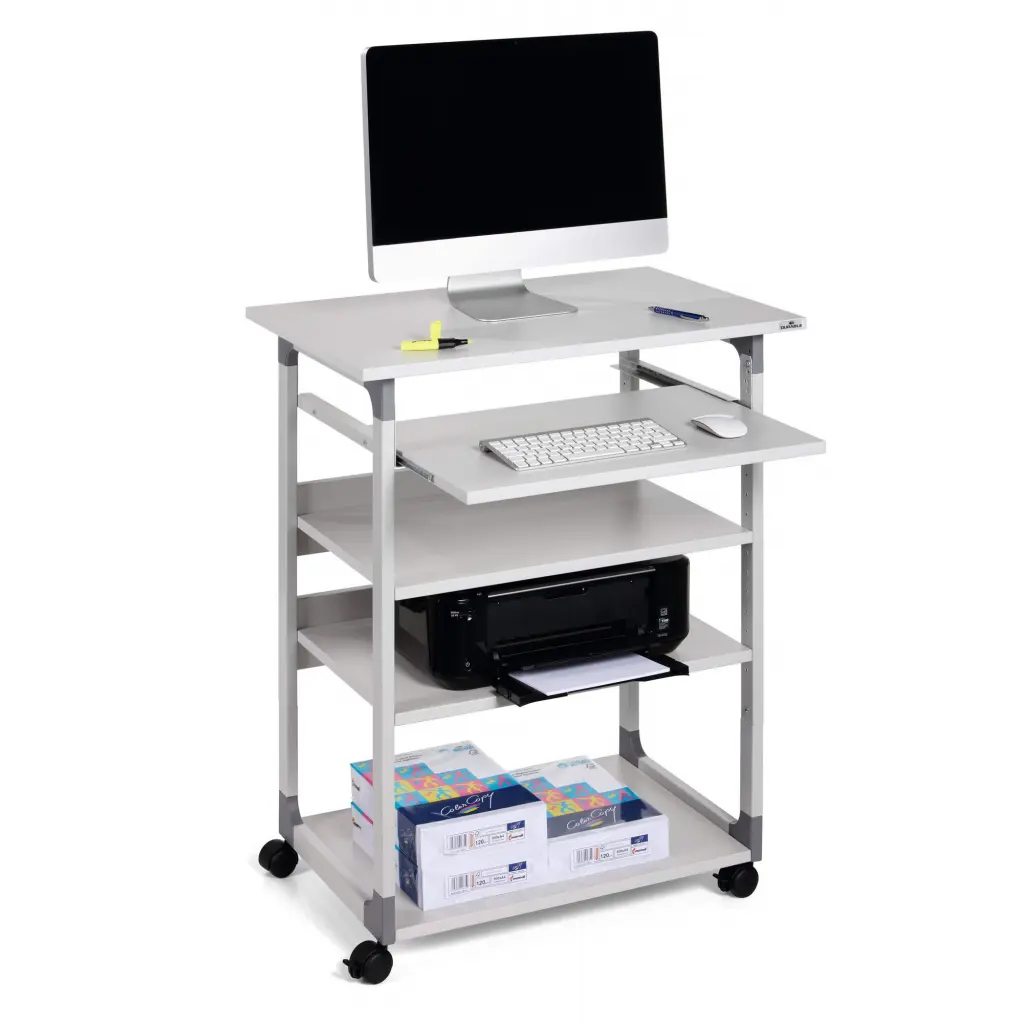 Durable SYSTEM PC Workstation Trolley 75 Variable Height Grey - 372010