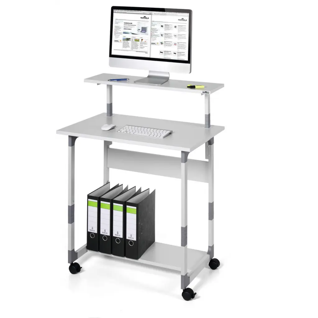 Durable SYSTEM PC Workstation Trolley 80 Variable Height Grey - 371810