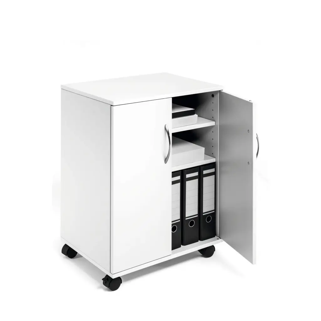 Durable Multi Function Storage Trolley 74x53cm Closed with Doors White - 311502