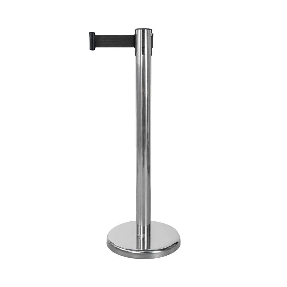 Seco Retractable 2m Post Chrome with Black Tape - RTPOSTCHROME