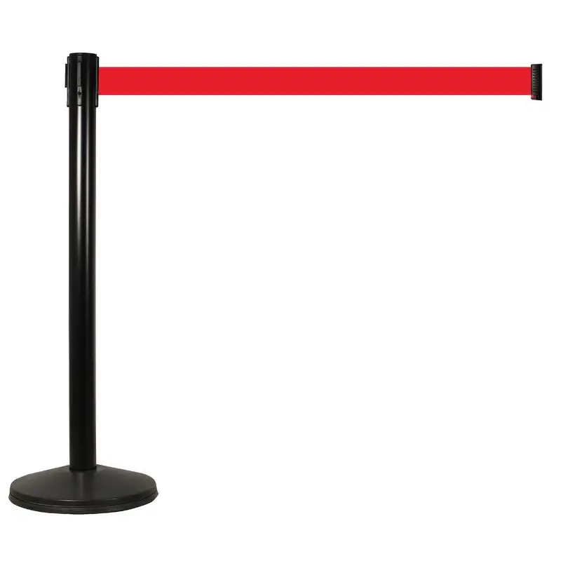 Seco Retractable 2m Post Black with Red Tape - RTPOSTBLACK