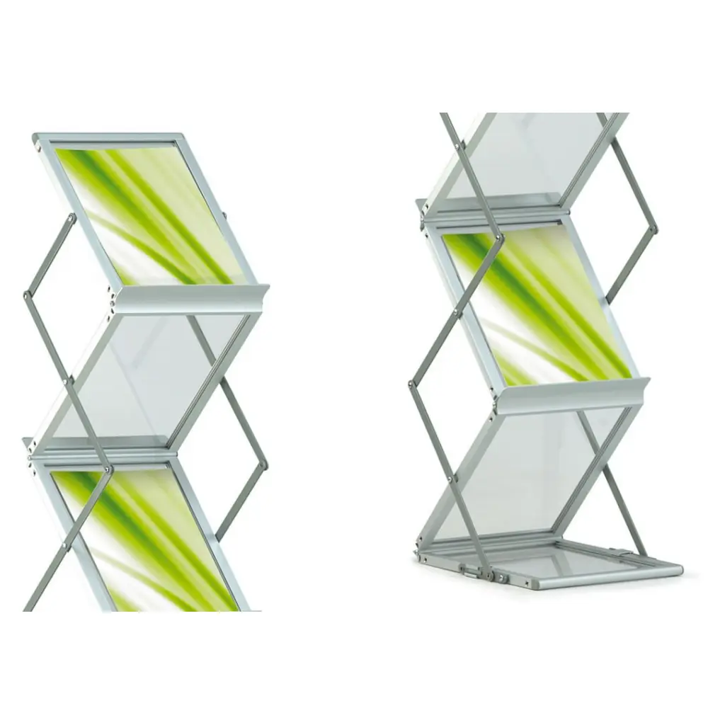 Seco Zig Zag 6 x A4 Portrait Brochure Stand Aluminium Frame and Clear Acrylic Shelves - LDFFSA4